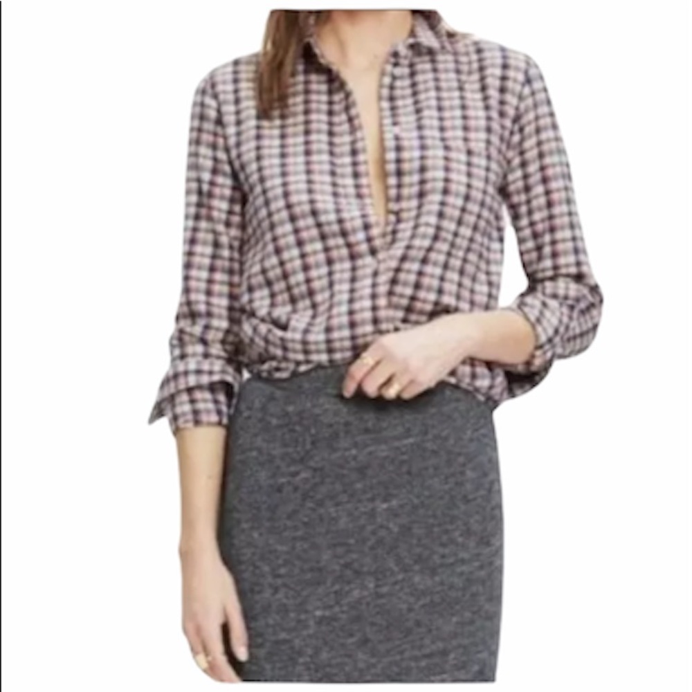 MADEWELL Flannel Slim Shirt Palma Plaid Button Front Long‎ Sleeve Size XS
